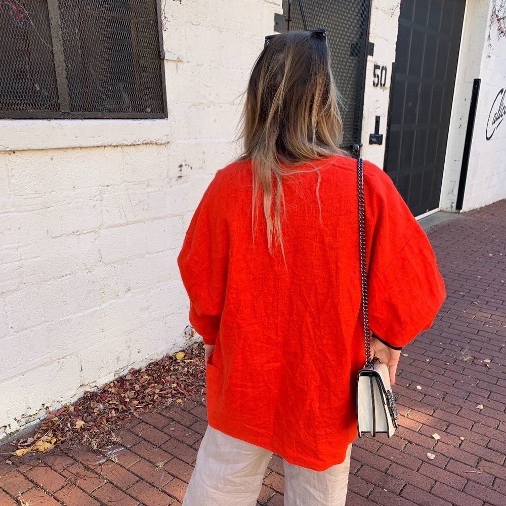 Vintage 90s Nordstrom Point of View Oversized Linen Blazer - Fire Orange